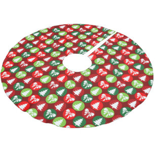 vintage Retro Weihnachtsbäume und Schleifen Muster Polyester Weihnachtsbaumdecke