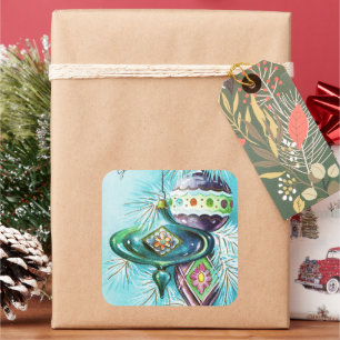 Vintage Retro-Weihnachtsbirnen Feiertags-Aufkleber Quadratischer Aufkleber