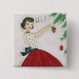 Vintage Retro-Weihnachtsdame lustiger Button