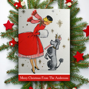 Vintage Retro-Weihnachtsdame und Pudel Custom Feiertagskarte