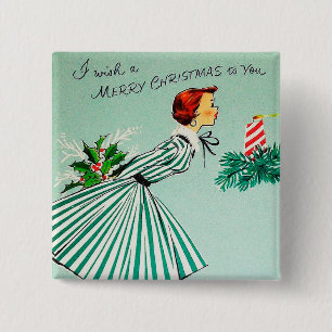 Vintage Retro Weihnachtsdamen Knopf Button
