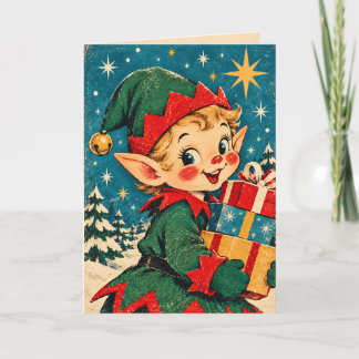 Vintage Retro Weihnachtselfen-Feiertags-Grußkarte Karte