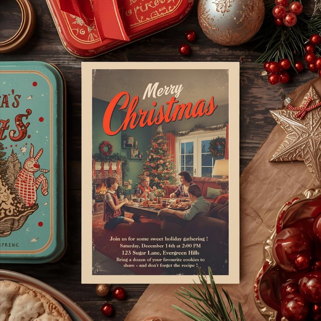 Vintage Retro Weihnachtsfeier Einladung (Von Creator hochgeladen)