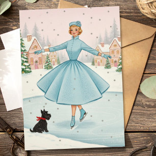 Vintage Retro-Weihnachtsfrau mit Scotty Dog Feiertagskarte