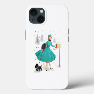 Vintage Retro Weihnachtsfrau mit Scotty Hund iPhone 13 Hülle