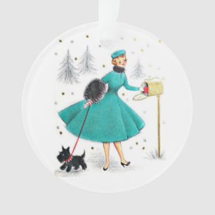 Vintage Retro Weihnachtsfrau mit Scotty Hund Ornament