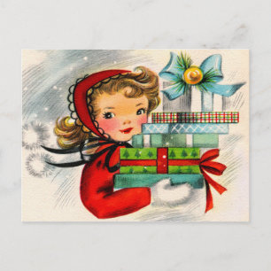 Vintage Retro Weihnachtsfrau Postkarte