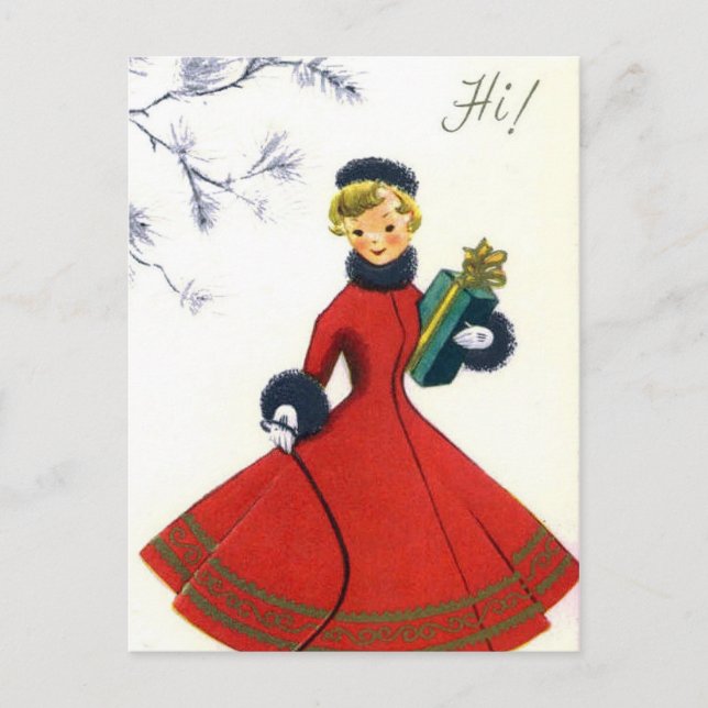 Vintage Retro Weihnachtsfrau Postkarte (Vorderseite)