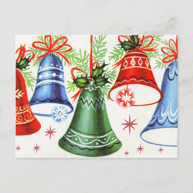 Vintage Retro Weihnachtsglocken Holiday Postcard Feiertagspostkarte (Vorderseite)