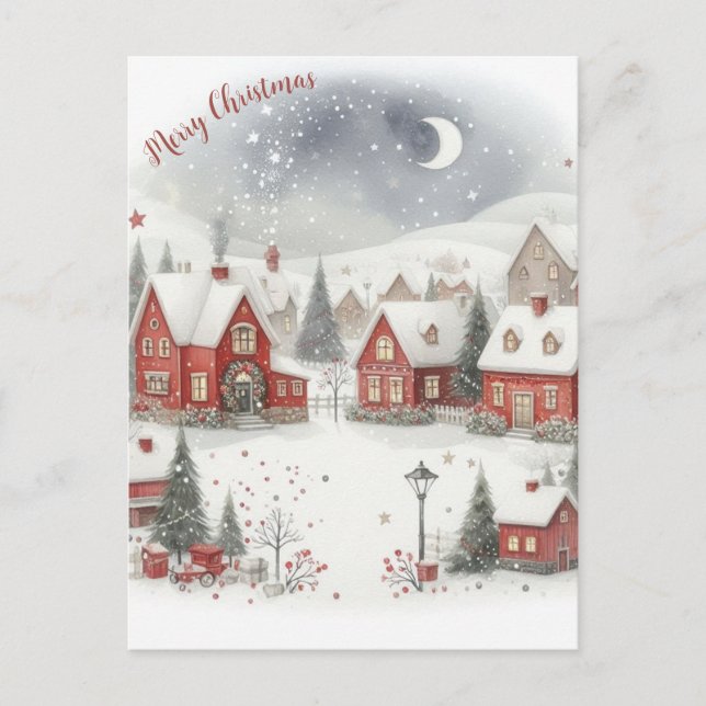 Vintage Retro Weihnachtshäuser im Schnee Postkarte (Vorderseite)