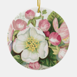Vintage Retro-Weihnachtskarte, Apfelblüten Keramik Ornament