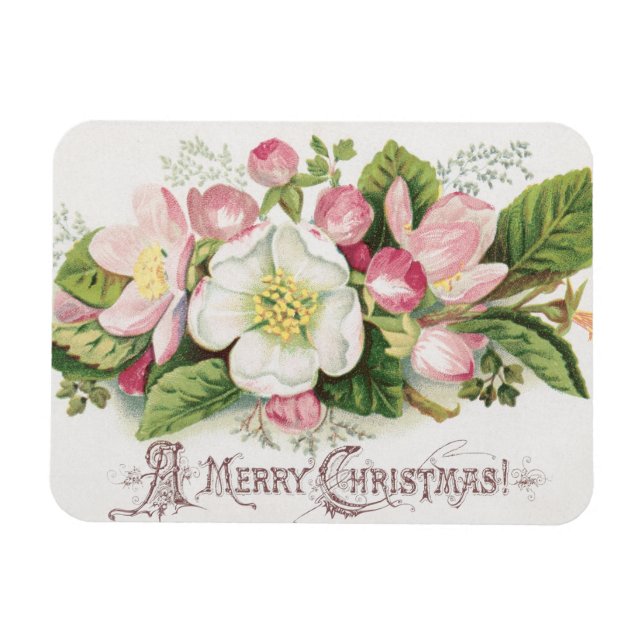 Vintage Retro-Weihnachtskarte, Apfelblüten Magnet (Horizontal)