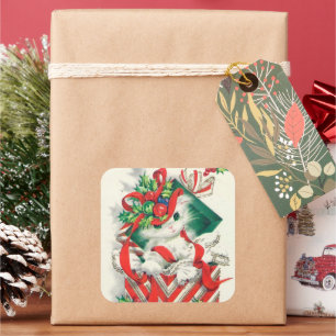 Vintage Retro Weihnachtskatze Aufkleber
