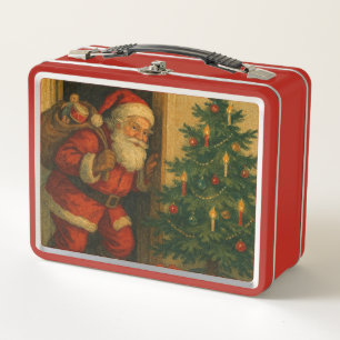 Vintage/Retro Weihnachtsmann bei einem Besuch zu W Metall Brotdose