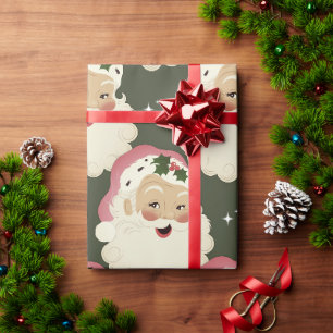 Vintage Retro Weihnachtsmann-Gesicht Glanz Ästheti Geschenkpapier
