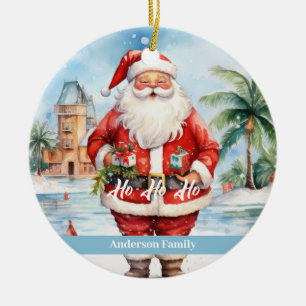Vintage retro Weihnachtsmann Hawaii Aquarell Keramik Ornament
