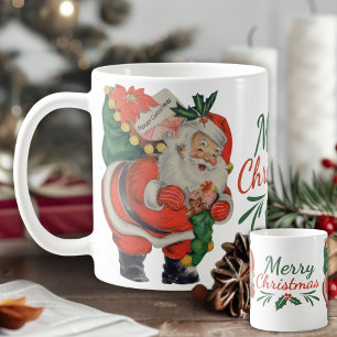 Vintage Retro Weihnachtsmann mit Sack Frohe Weihna Kaffeetasse