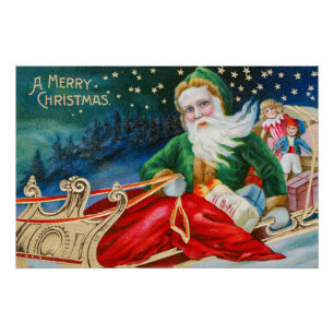 Vintage Retro Weihnachtsmann Weihnachtspostkarte Poster