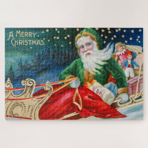 Vintage Retro Weihnachtsmann Weihnachtspostkarte Puzzle
