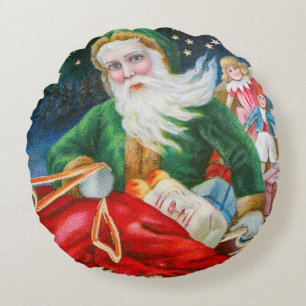Vintage Retro Weihnachtsmann Weihnachtspostkarte Rundes Kissen