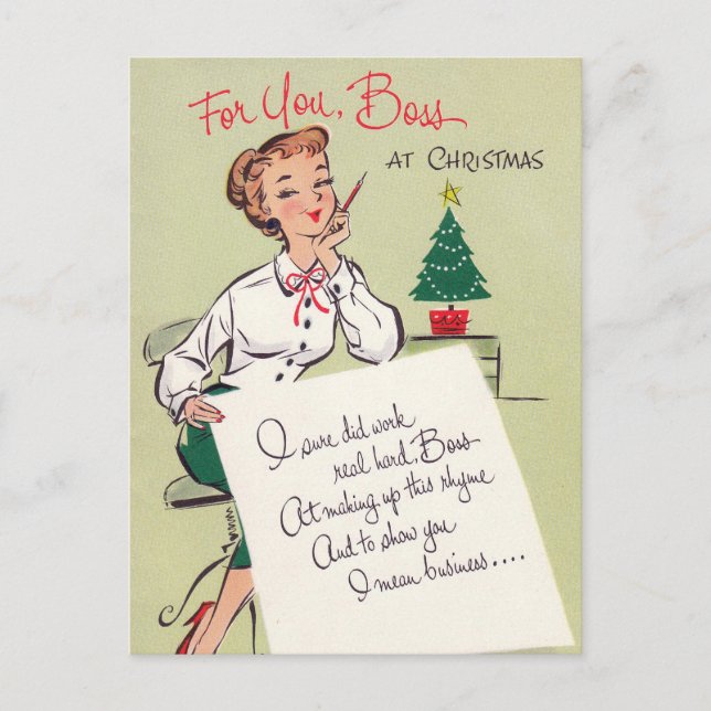 Vintage Retro Weihnachtsmeisterin Postkarte (Vorderseite)