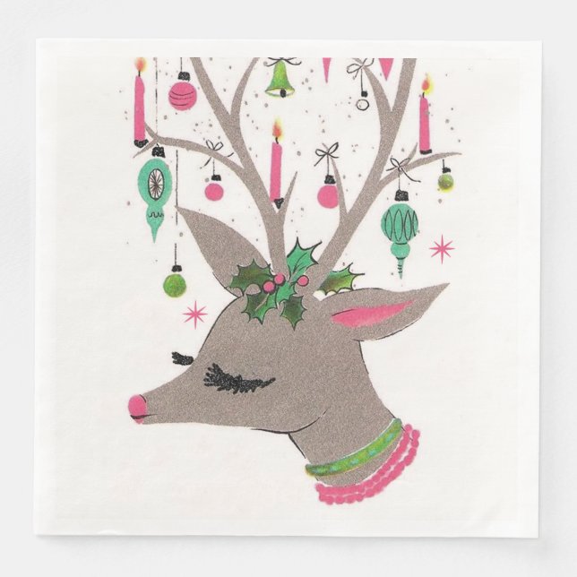 Vintage Retro Weihnachtsrinder Party Servietten (Vorderseite)