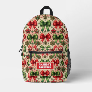 Vintage Retro-Weihnachtssterne und Bows-Muster Bedruckter Rucksack
