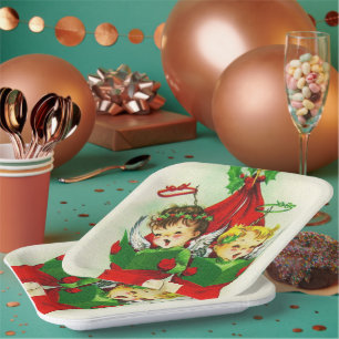 Vintage Retro-Weihnachtsstrumpf Kinder-Teller Pappteller