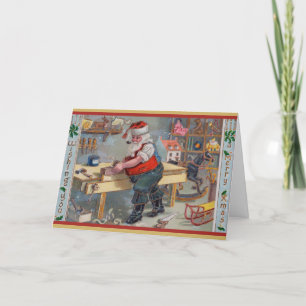 Vintage Retro Weihnachtswerkstatt des Weihnachtsma Feiertagskarte
