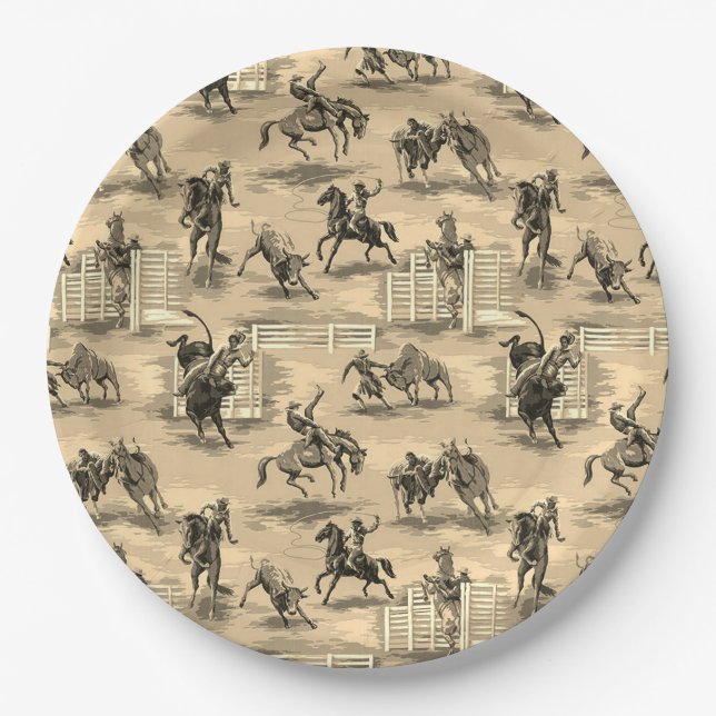Vintage Retro Western Rodeo Cowboy Pappteller (Vorderseite)