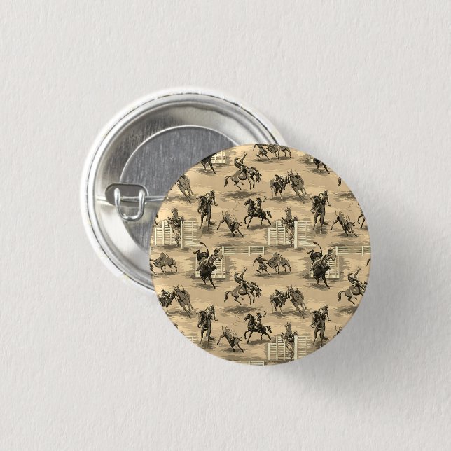 Vintage Retro Western Rodeo Cowboy Pinback Button (Vorne & Hinten)
