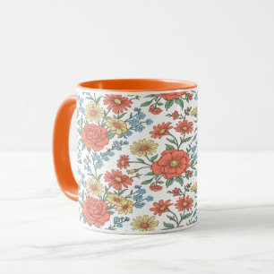 Vintage Retro Wildblumenwiese Orange Zweifarbig Tasse