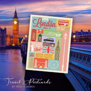 Vintage Retro Willkommen in London Reise Postkarte