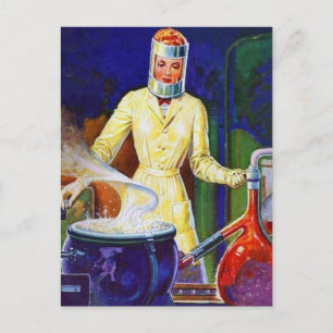 Vintage Retro Women 30s Pulp Lady Women Scientist Postkarte