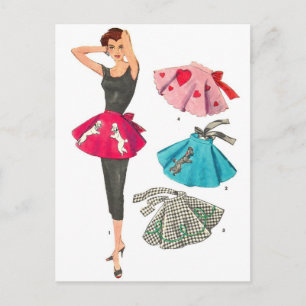 Vintage Retro Women 50s Fashion Poodle Skirt Apron Postkarte