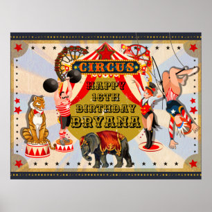 Vintage Retro-Zirkus-Geburtstagsbanner nach Maß Poster