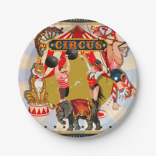 Vintage Retro Zirkus Geburtstagsfeier Pappteller (Vorderseite)