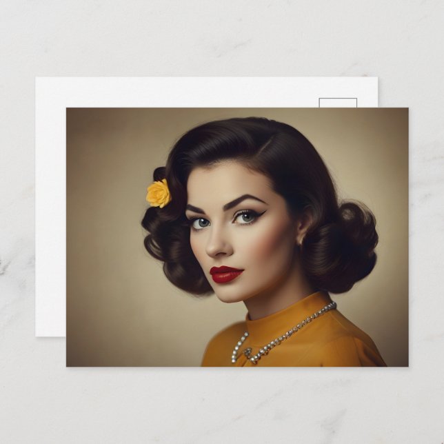 Vintage Retrofrau Postkarte (Vorne/Hinten)