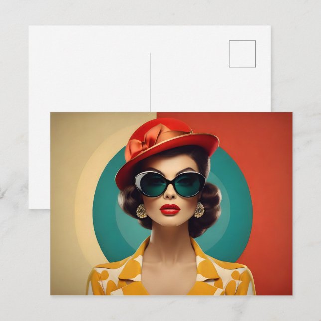 Vintage Retrofrau Postkarte (Vorne/Hinten)