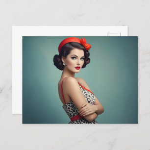 Vintage Retrofrau Postkarte