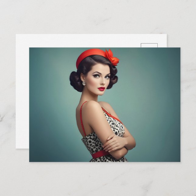 Vintage Retrofrau Postkarte (Vorne/Hinten)