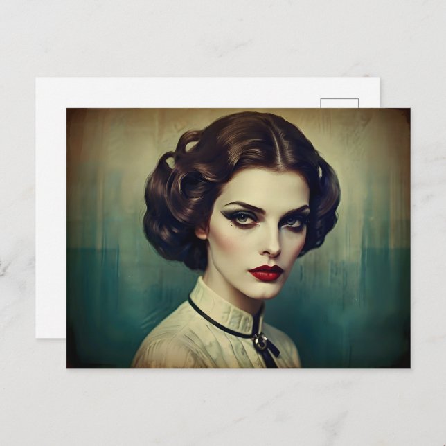 Vintage Retrofrau Postkarte (Vorne/Hinten)