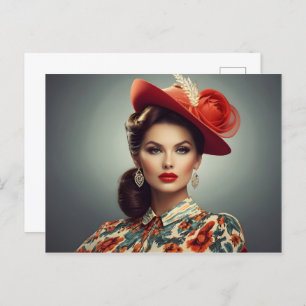 Vintage Retrofrau Postkarte