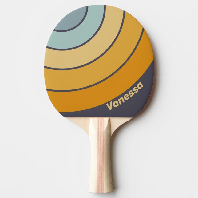 Vintage Retrograde Rainbow Circle Stripe & Name Tischtennis Schläger (Vorderseite)