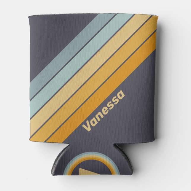 Vintage Retrograde Rainbow Stripes with Name Dosenkühler (Vorderseite)