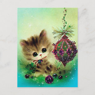 Vintage Retrokat Weihnachtsfeiertag Postkarte