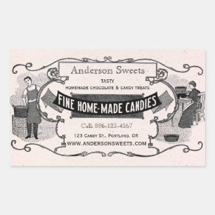 Vintage Retrostil, hausgemachte Süßigkeiten mit Sü Rechteckiger Aufkleber