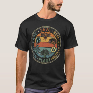 Vintage Rette Bienen Retten Tiere Recyceln Tag der T-Shirt