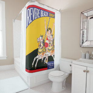 Vintage Revere Beach Karussellposter Nostalgisch Duschvorhang