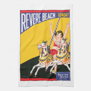 Vintage Revere Beach Karussellposter Nostalgisch Geschirrtuch
